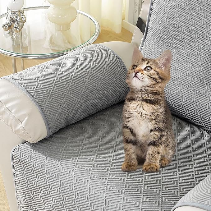 Easehomey Waterproof Recliner Sofa Cover Non-Slip couch cover recliner sofa 3 section with Elastic Band Two Pockets, Washable Couch Covers Furniture Protector for Kids,Dogs (Light Grey, Recliner Sofa)