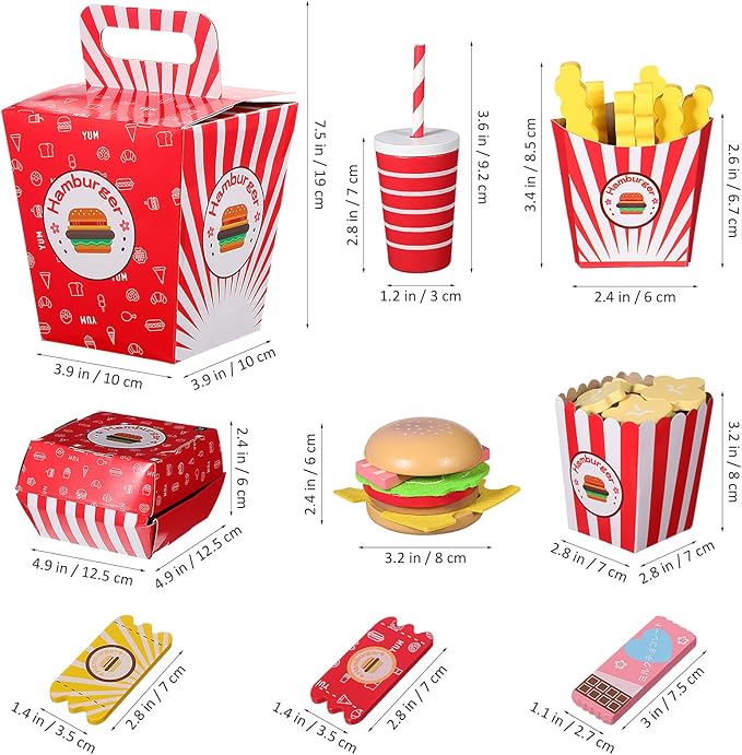 Vaguelly 1 Set Hamburger French Fries Combo Simulation Wooden Food Toys Wooden Kitchen Food Fake Food Wood Pretend Food Kitchen Play Food Happy Burgers Household Paper Bread Child