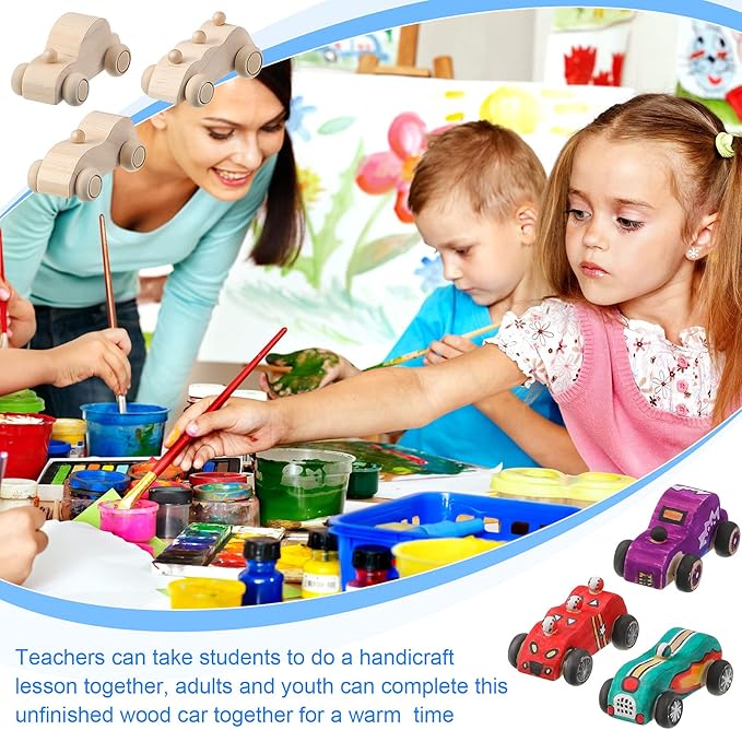 12 Pieces Wood DIY Car Toys, Unfinished Wooden Cars, Crafts for Students Home Activities, Easy Woodworking and Family Time Set