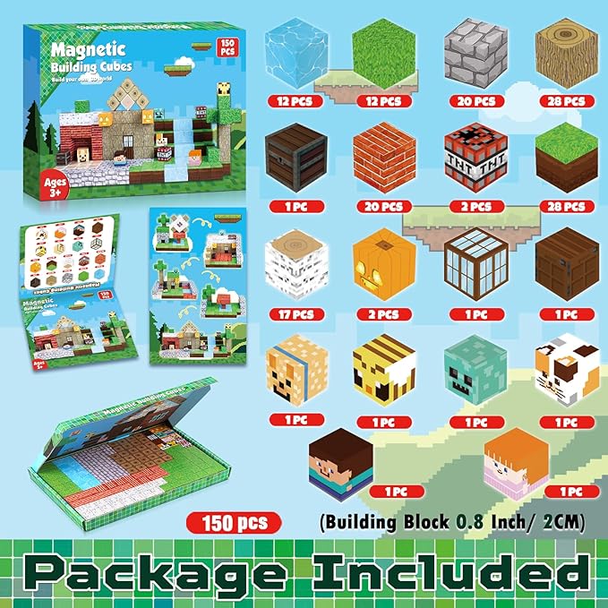 150PCS Magnetic Blocks - Magnetic Building Blocks Magnetic Cubes Stacking, STEM Montessori Sensory Toys for Toddlers Kids Boys Girls Ages 3-5 6-8 Holiday Easter Birthday Gifts