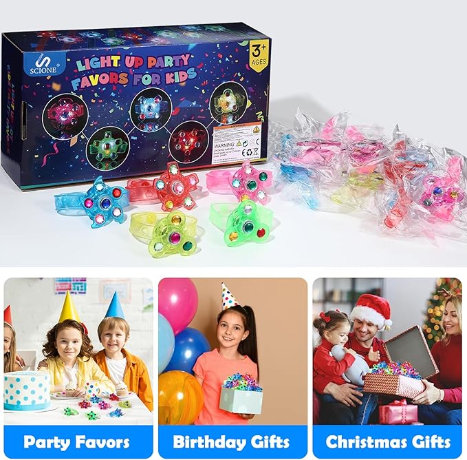 SCIONE 24pack LED Light Up Fidget Spinner Bracelets, Glow in The Dark Party Favors for Kids 4-8 8-12, Treasure Box Toys for Classroom, Birthday Gifts, Valentines Day Gifts Goodie Bags Stuffers