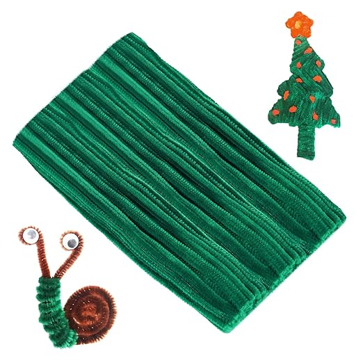 Cuttte Pipe Cleaners Craft Supplies - 100pcs Dark Green Pipe Cleaners Craft Kids DIY Art Supplies (6 mm x 12 inch)