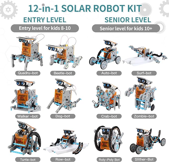 Lucky Doug Toys for Ages 8-13, 12-in-1 STEM Solar Robot Kit Toys Gifts for Kids 8 9 10 11 12 13 Years Old, Educational Building Science Experiment Set Birthday for Kids Boys Girls