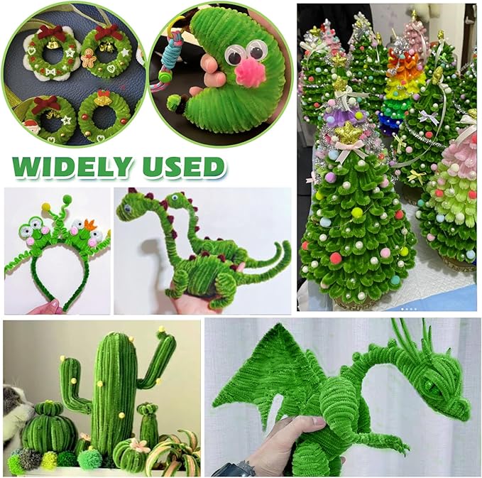 TOAOB 100pcs Pipe Cleaners Grass Green Pipe Cleaners Chenille Stems 6mm x 12 Inch Fuzzy Sticks Craft Supplies for Art DIY Crafts Decorations
