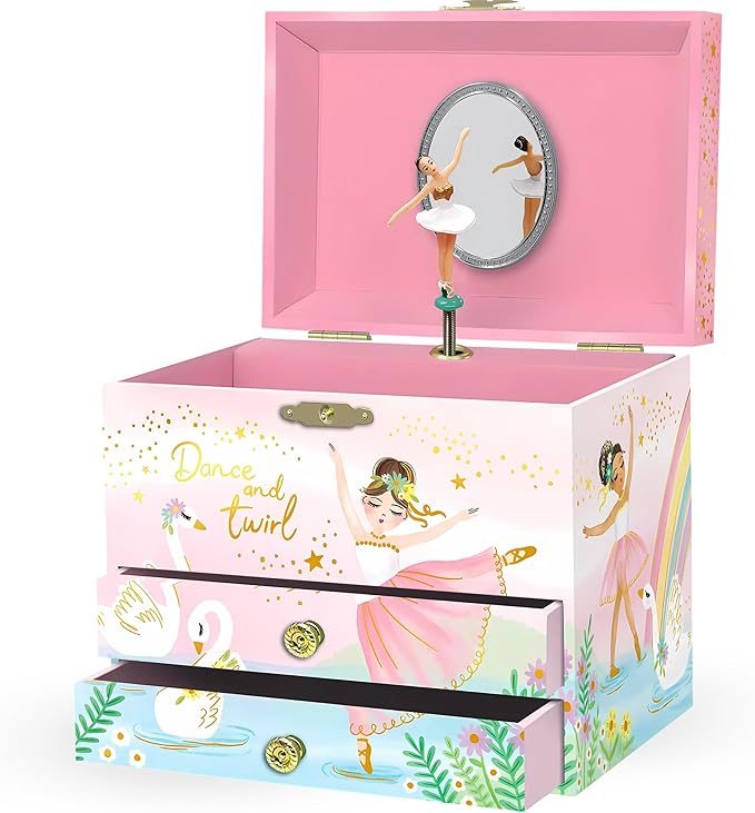Musical Ballerina Jewelry Box for Girls - Kids Music Box with Spinning Ballerina, Ballet Birthday Gifts for Little Girls, Jewelry Boxes, 6.8 x 5.3 x 6 in - Ages 3-10, Pink