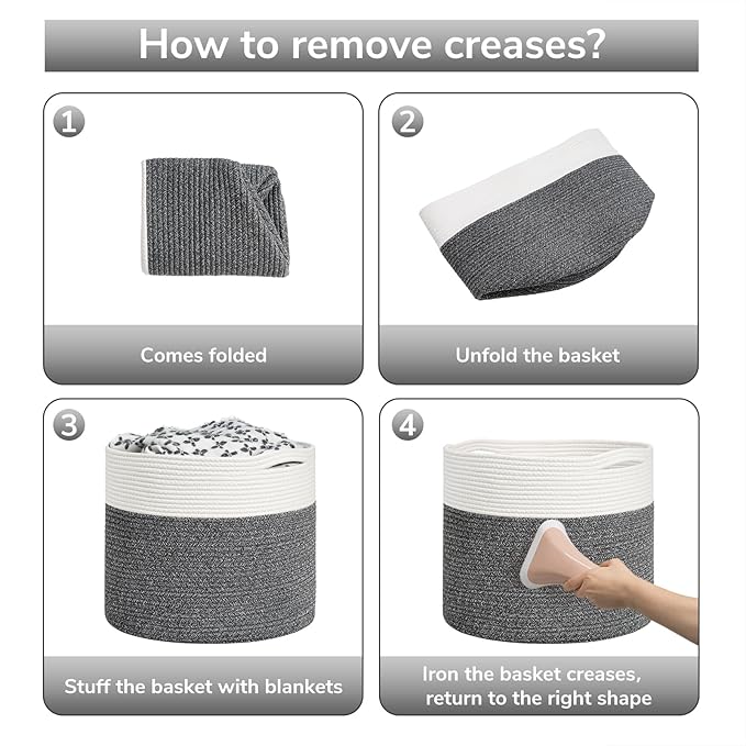Goodpick Large Cotton Rope Basket, Blanket Basket Living Room 15.8"x15.8"x13.8" Baby Toy Storage, Woven Storage, Gray