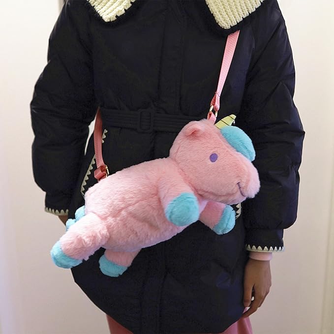 Sew Butiful Unicorn Stuffed Animal Pink Plush Purse, Cute Unicorn Toys for Girls Age 4-6, Crossbody Bag for Kids 3 4 5 6 7 8 9 10 11 12 Years Old Girls Tweens and Teens Birthday
