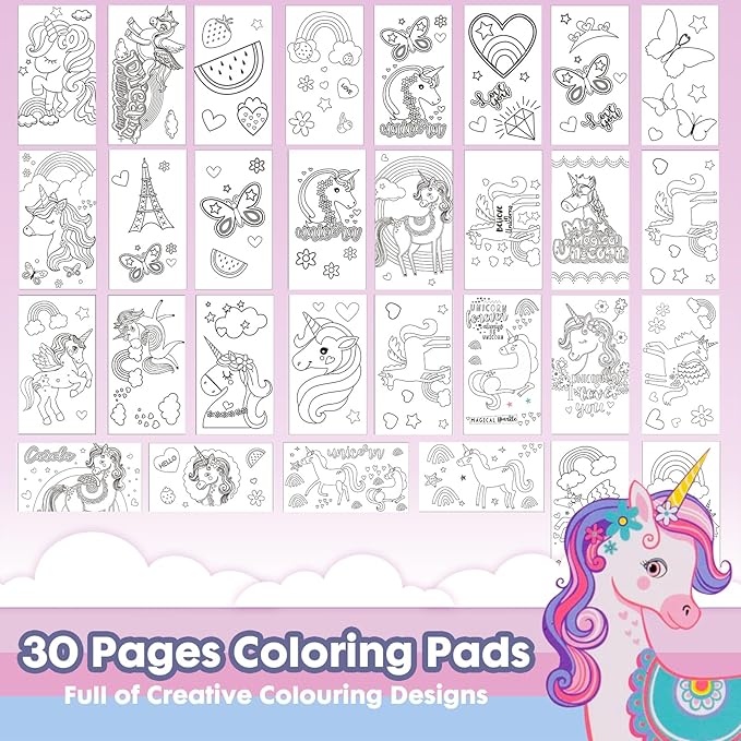 Unicorn Coloring Book Set with Coloring Pages & Colored Pencils, Art Supplies for Kids Ages 4-6-8, Arts Crafts Travel Coloring Kit for Girls 4 5 6 7 8 Year Old Birthday Gift