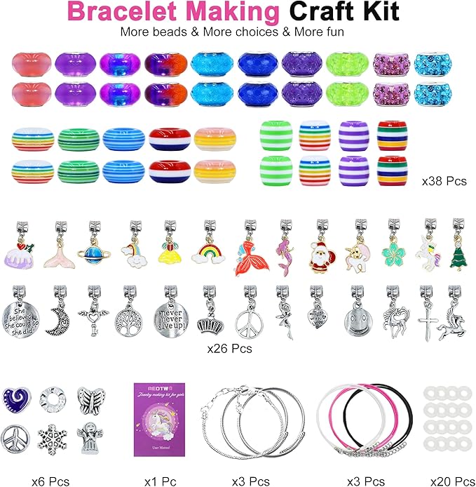Redtwo Charm Bracelet Making Kit for Girls, Toys Jewelry Making Kit for Girls 8-12 Unicorn Gifts for Teen Girls Age 6-8, Arts and Crafts for Kids Ages 6 7 8 9 10 11 12 13 Birthday