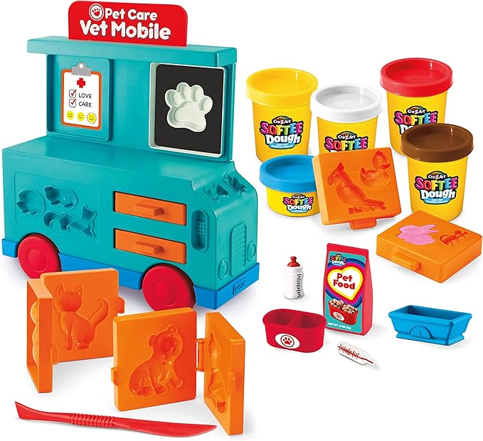 Cra-Z-Art Softee Dough Pet Care Vet Mobile Playset, Modeling Dough Play Toy for Kids Ages 3 Years and Up