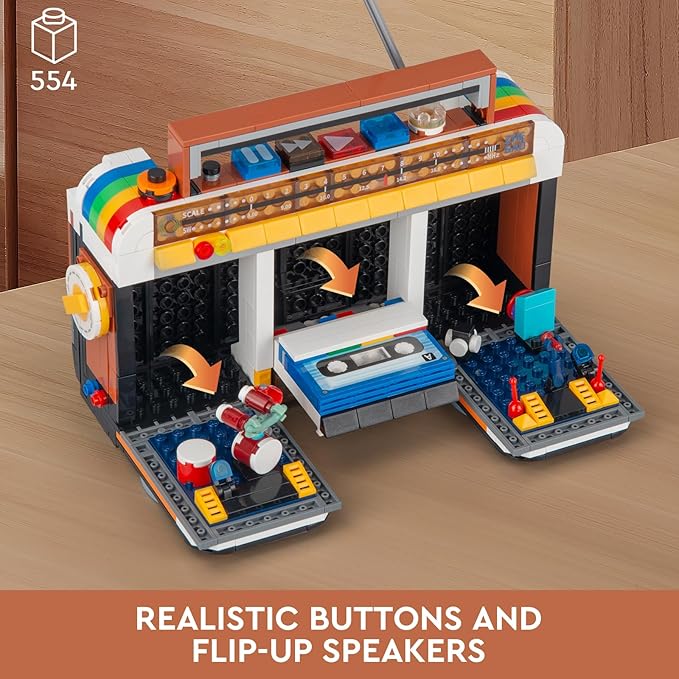 Retro Radio Classic Series Building Blocks Set, Collectible Vintage Music Player Display Mini Model Kit, Creative Gift Toys for Adults Kids 8+ (554 Pieces)