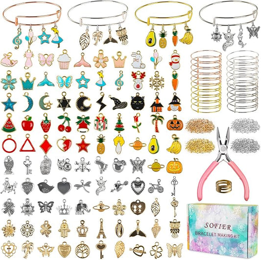 Sofier Bangles Bracelet Making Kit DIY Jewelry Making Kit and Supplies Expandable Charm Bracelets Gift Box Toy Art Craft Gift for Girl Teen Women Adult Halloween Christmas Party