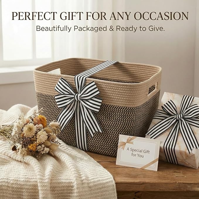 JMvicyroam Woven Blanket Basket,96L Large Storage Bin for Blankets Toys Clothes,Decorative Rope Basket for Living Room Bedroom with Handles, Jute&Black