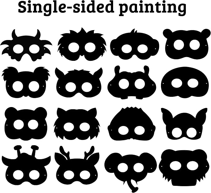 WATINC 32Pcs Scratch Paper Animal Masks, DIY Color Mask for Magic Scratch Party Favors, Birthday Gifts Pack for Children, DIY Art Craft Kit for Kids, 16 Styles with Elastic Bands Wood Stylus