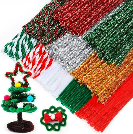 Eppingwin 180pcs Pipe Cleaners,Christmas Pipe Cleaners Craft Supplies,Chenille Stems for DIY Arts Crafts Project(Christmas Colors)
