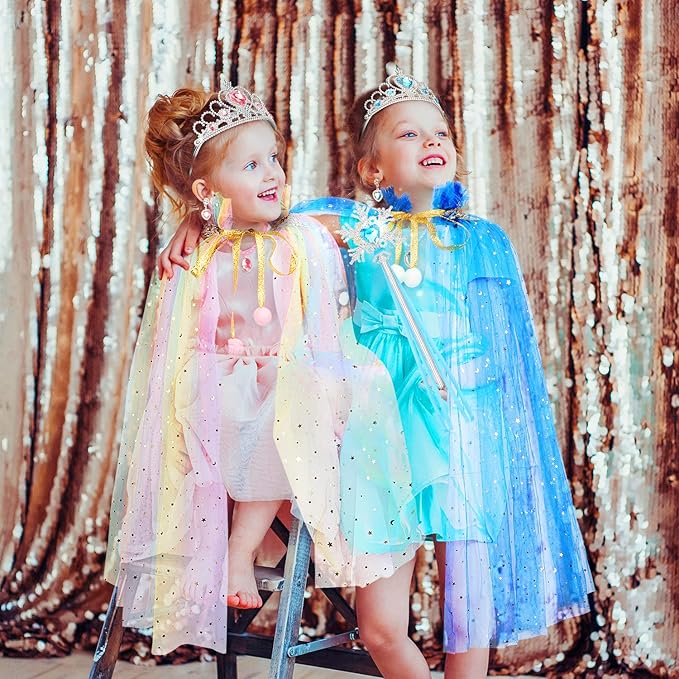 10 Pieces Princess Cape Set Dress up Clothes for Little Girls Party Cosplay Cloak with Jewelry Tiara Crown Wand Gloves