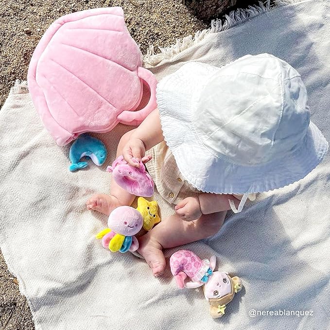 OUOZZZ Soft Baby Doll for Girls Mermaid Toys - 2 Years Old Sensory Toy - Little Dolls Birthday Gifts Age 1-3 Toddler Plush Stuffed Animal with Squeaker, Crinkle and Bell Ringing Toy Set