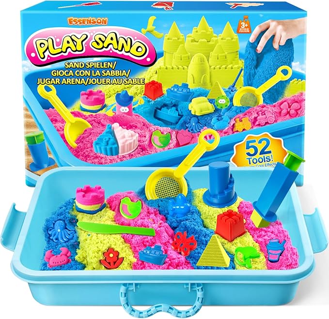 ESSENSON Sensory Bin - 52 PCS Play Sand Kit with 3lbs Magical Sand, Beach Toys Castle Molds Sand Molds, Sensory Toy Sandbox, Kids Gifts for Girls and Boys