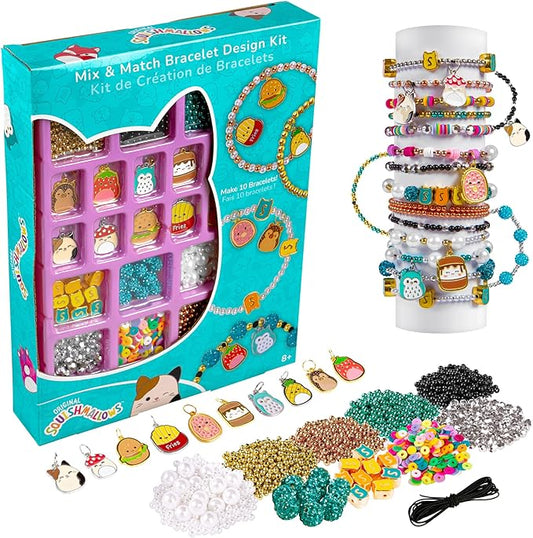 Fashion Angels Squishmallows Mix & Match Bracelet Design Kit, Includes Assortment of Beads, Charms & More, Makes 10+ Projects, Squishmallows Character Jewelry for Kids, Teen Girls & Boys