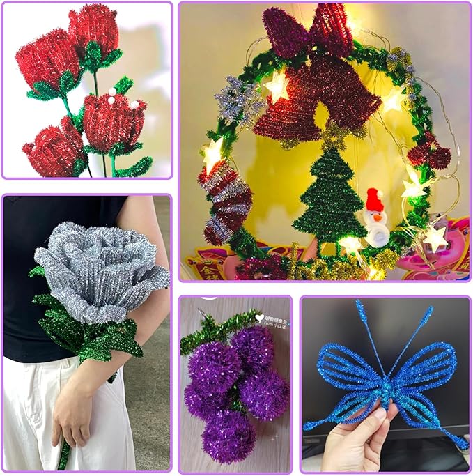 TOAOB 400pcs Glitter Pipe Cleaners 10 Colors Metallic Pipe Cleaners Craft Supplies 6mm x 12 Inch Chenille Stems Pipe Cleaners for Art DIY Crafts Decorations
