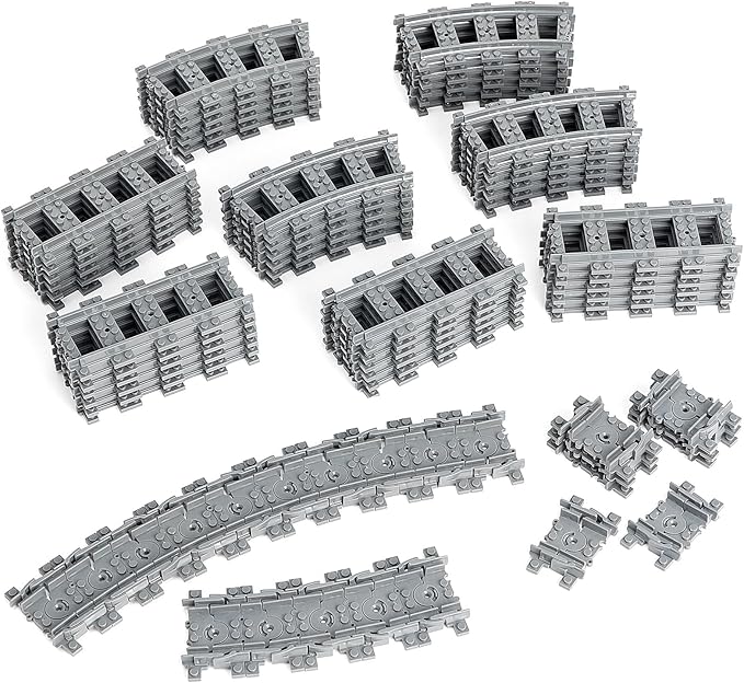 Classic City Train Tracks, 72 Pieces Railroad Track with 24 Flexible, 24 Curved and 24 Straight Tracks, Train Expansion Accessories Compatible with All Major Brands Train Tracks