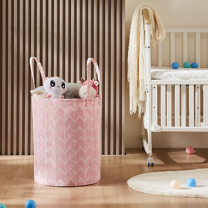Large Storage Basket for Girls and Boys, Collapsible Laundry Hamper with Long Handles, Toy Bins for Nursery, Kids Room Décor