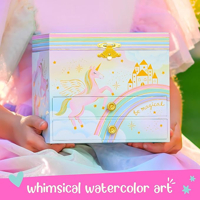 Musical Unicorn Jewelry Box for Girls - Kids Music Box with Spinning Unicorn, Unicorn Birthday Gifts for Little Girls, Jewelry Boxes, 6.8 x 5.3 x 6 in - Ages 3-10