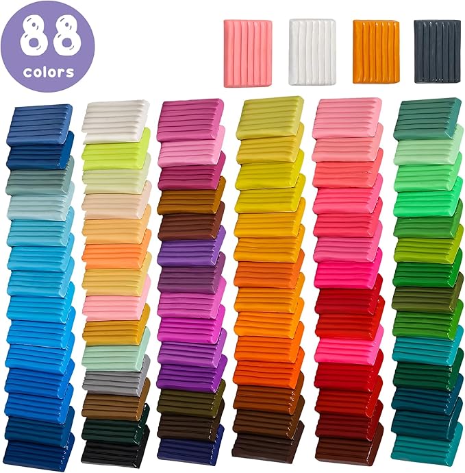 Polymer Clay 88 Colors, Modeling Clay for Kids DIY Starter Kits, Oven Bake Model Clay, Non-Toxic, Non-Sticky, Ideal Clay Kits for Children and Artists (88 Colors)