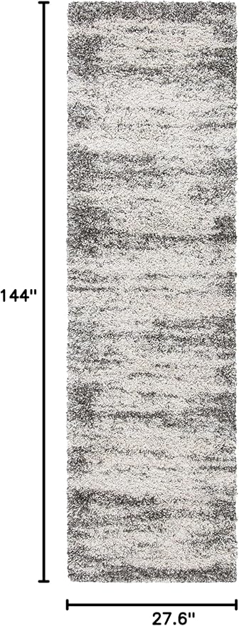 SAFAVIEH Hudson Shag Collection Runner Rug - 2'3" x 12', Ivory & Grey, Abstract Design, Non-Shedding & Easy Care, 2-inch Thick Ideal for High Traffic Areas in Living Room, Bedroom (SGH203A)