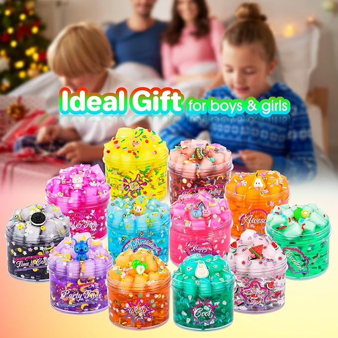 12 Pack Jelly Cubes Clear Slime Set Crystal Slime with Jelly Cubes Party Favors Holiday Birthday Toys for Kids Christmas Toys for Boys and Girls