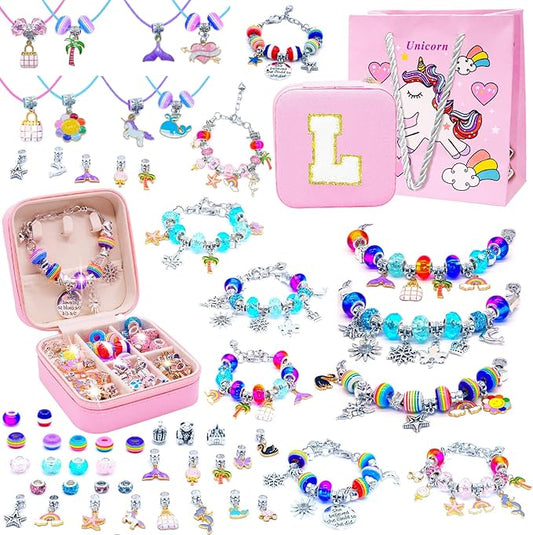 SUREHOME Charm Bracelet Making Kit Personalized Kids Jewelry Making Kits with Jewelry Box Arts and Crafts for Girls 8-12 Birthday Gifts for Ages 6 7 8 9 10 Year Old Girls Christmas Gifts Trendy Stuff