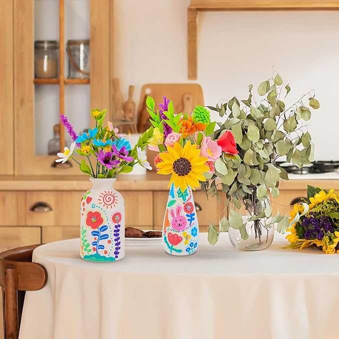 FTBox Crafts Kit for Girls Ages 6-12, Felt Flowers Bouquet and Paint Vase Art Craft Project for Girls, DIY Activity Christmas Birthday Gift for Girls Age 6 7 8 9 10 11 12 Year Old (Ceramic Vases)