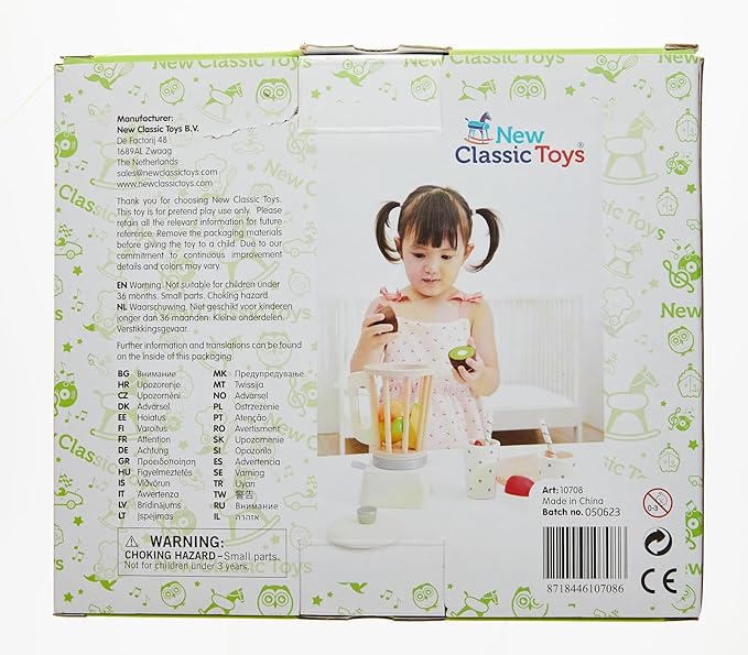 New Classic Toys Wooden Smoothie Set - Pretend Play Toy for Kids Cooking Simulation Educational Toys and Color Perception Toy for Preschool Age Toddlers Boys Girls