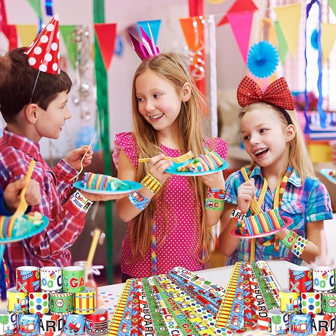 Serencatcher 48Pcs Train Slap Bracelets, Train Party Favors Include Bracelet Wristbands in 12 Styles for Chugga Chugga Choo Choo Train Railroad Transportation Birthday Party Decorations Supplies