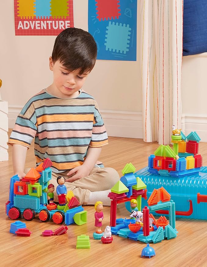 Battat- Bristle Blocks- STEM Interlocking Building Blocks- 113 pc Playset- Reusable Storage Case- Developmental Toys for Toddlers & Kids- Deluxe Builder Case- 2 Years +