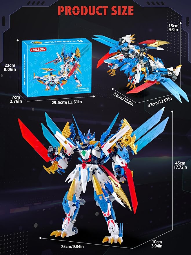 Dinosaurs Transforming Mech Technic Building Sets,Pterodactyl 2-in-1 Building Block Model, Robot Action Figures Building Kits, Birthday for Boys, Adult Age 8-12 (Pterodactyl)