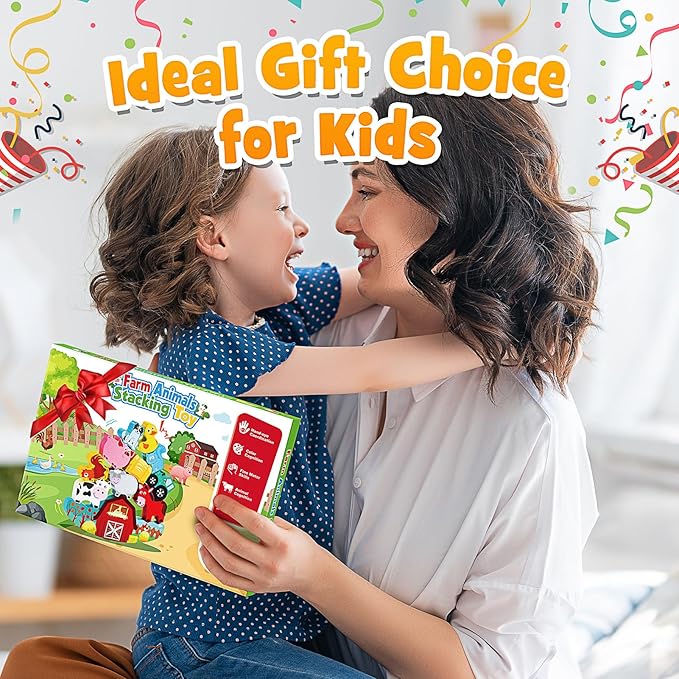 Montessori Toys for Kids 3-7 Wooden Farm Animal Blocks Stacking Games Toy for 3 4 5 6 Year Old Girls Boys Birthday Gifts Toddler Educational Toys Balance Game for Boy Girl Age 2-4