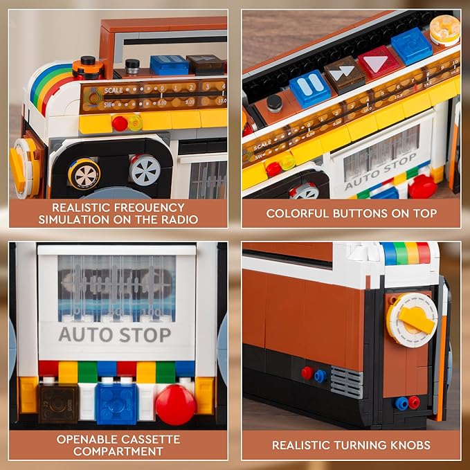 Retro Radio Classic Series Building Blocks Set, Collectible Vintage Music Player Display Mini Model Kit, Creative Gift Toys for Adults Kids 8+ (554 Pieces)