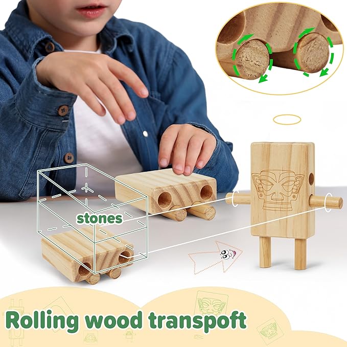 Stacking Blocks for Toddlers 1-3, Natural Wooden Blocks, 44 Pcs Stacking Building Block Toy Set, Early Learning Toys & Gifts for Kids, Montessori Toys with Canvas Storage Bag, Boys & Girls 12+ Months