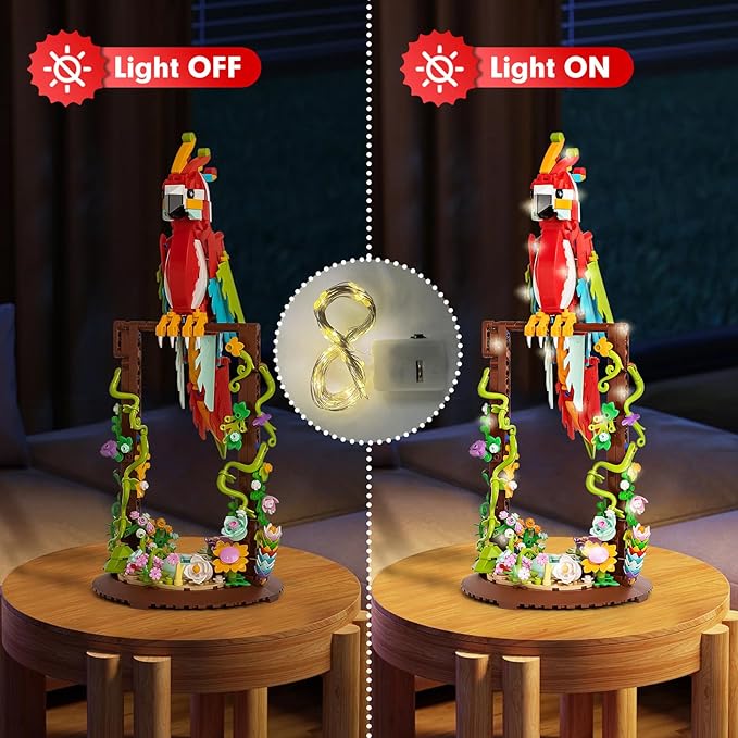 Flowers and Parrot 2 in 1 Building Sets Rotatable 360° Compatible with Lego Sets for Adult, Creative Bird Botanical Collection Set Decor for Home Office, Gifts for Boys Girls Age 8+ Kids 636PCS RED