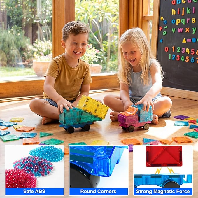 Bmag 2PCS Magnetic Car Set,Construction Vehicle Building Tiles,Magnet Toys Compatible with Magnetic Tiles,STEM Educational Toys for Boys and Girls