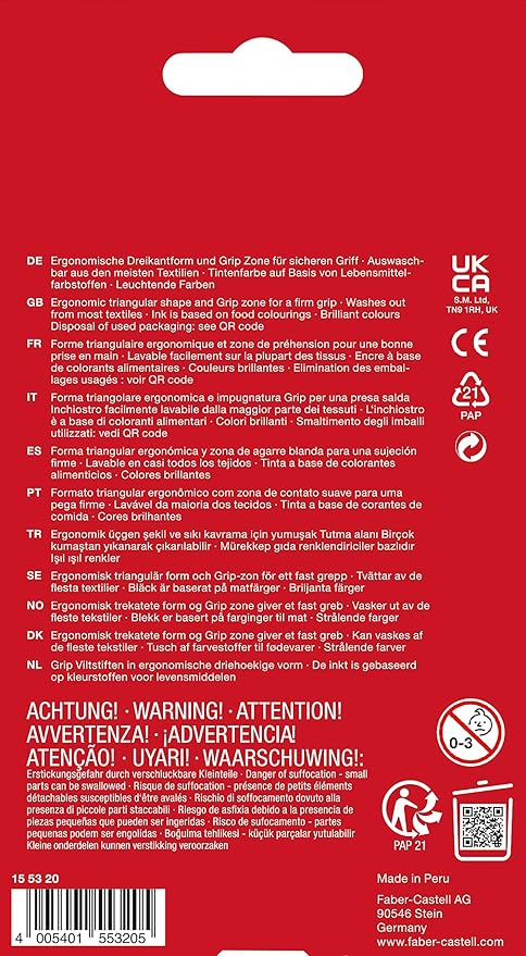 Faber-Castell Grip Color Markers - 20 Washable Fineline Markers