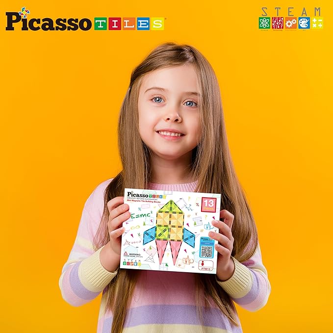 PicassoTiles Travel Size Series Magnet Building Blocks Toy Set mini Diamond Magnetic Construction Block Sensory Toys Preschool Toddler Boy Girls Age 3+ STEM Educational Learning Kit Pretend Play PTM13