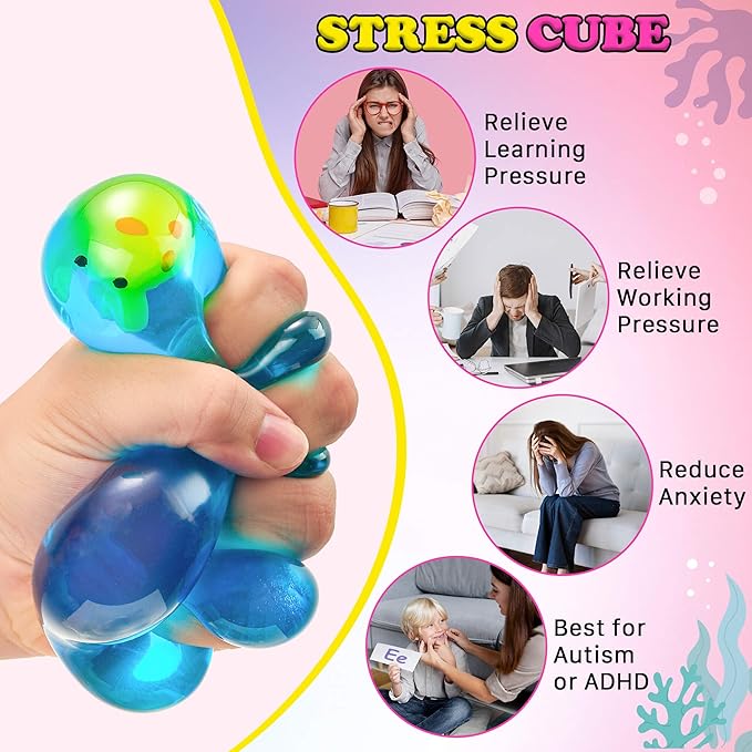 Stress Cube Squishy Fidget Toys Kids Adults - Glow in The Dark Crab Squish Toy Sensory Toys for Kids with Autism Stress Balls for Kids Squeeze Toys for Anxiety Stress Relief Easter Basket Stuffers