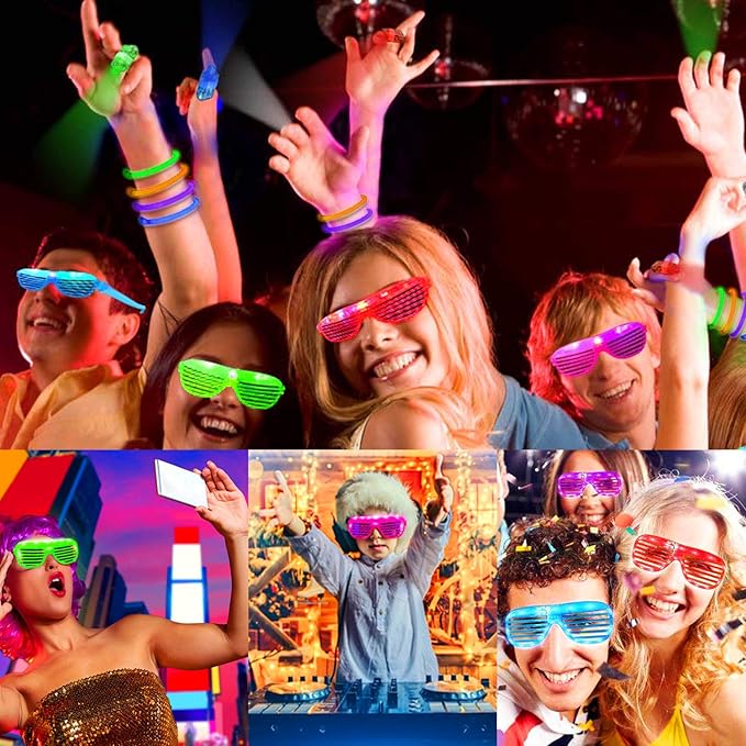 112 Pcs New Years Eve Glow in The Dark Party Supplies 2025, Glow Sticks Bulk LED Neon Party Favor Light Up Toys Gifts Kids Adult 100 Glow Sticks Necklaces Bracelets/6 Light Up Glasses/6 Led Headbands