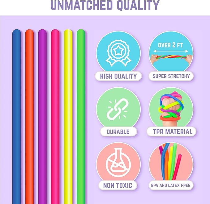 BUNMO Stretchy Strings - Sensory Toys for Toddlers - Stimulating & Addictive Sensory Toys for Kids - Fidget Toy - Hours of Fun for Kids - Non-Mouthable Toy 3+ - Mini Smooth 12 Pack