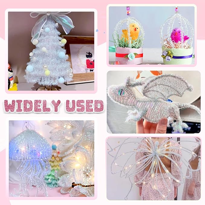 TOAOB 100pcs Christmas Glitter Pipe Cleaners Colorful Metallic Pipe Cleaners Craft Supplies 6mm x 12 Inch Chenille Stems Pipe Cleaners for Art DIY Crafts Decorations