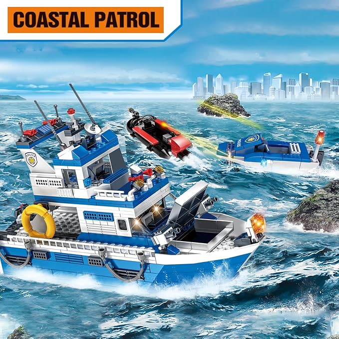 City Boat STEM Building Blocks Sets, Compatible with Lego City Police Boat and Ship Playsets, Rescue Boats That Float Toy Building Kit for Boys 6 7 8 9 10 11 12ļ¼480 Pcsļ¼