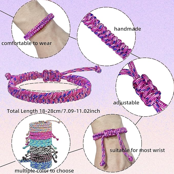 12 pcs Braided Friendship Bracelets for Teen Girls Woven Paracord Bracelets Set Valentines Exchange Gifts Easter Basket Fillers for Teen Teenager Birthday Christmas Party Favors