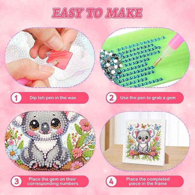 Koala Diamond Art Painting Kits with Frame- Animals 5D Diamond Painting with Frame, Cute Gem Art Kits for Wall Decoration 7X7 Inch